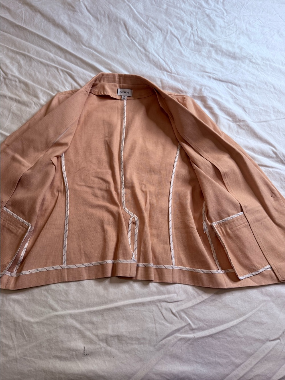 Evereve Blush Pink Military Button Double Breasted Cotton Blazer Medium - Picture 7 of 14